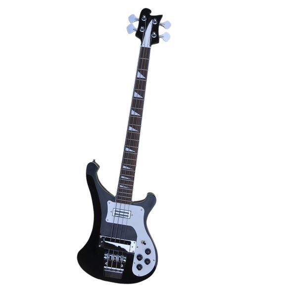 Guitare basse noire brillante à 4 cordes avec incrustations de perles de matériel chromé Offre Logo / Couleur Personnaliser