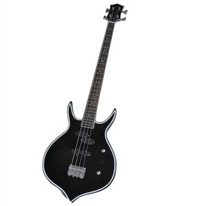 Guitare basse électrique à 4 cordes, corps noir brillant, avec matériel chromé, offre Logo/couleur personnalisée