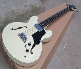 Guitare basse électrique semi-creuse de haute qualité, 4 cordes, blanc laiteux, avec quincaillerie chromée, touche en palissandre, offre personnalisée, 1102923