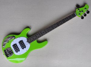 Guitare basse électrique verte à 4 cordes avec touche en palissandre, micros actifs, pickguard en perle blanche