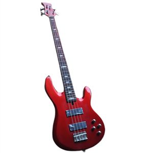 Guitare basse électrique rouge métallique 4 cordes avec touche en palissandre 5 pièces cou peut être personnalisé