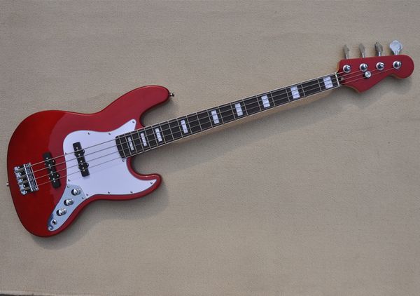 4-saitige E-Bassgitarre in Metallic-Rot mit Palisandergriffbrett und weißen Blockeinlagen. Kann individuell angepasst werden