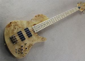 4 snaren natuurlijke houtkleur elektrische basgitaar Burl Spalted esdoorn top Een stuk hals door aslichaam 9V batterij actieve pick-up palissander esdoorn toets