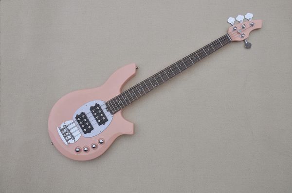 Guitare basse électrique à corps rose 4 cordes avec micros actifs, Pickguard blanc, touche en palissandre, offre personnalisée