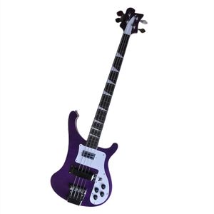 Guitare basse électrique à corps violet à 4 cordes, avec dessus en érable flammé, offre Logo/couleur personnalisée