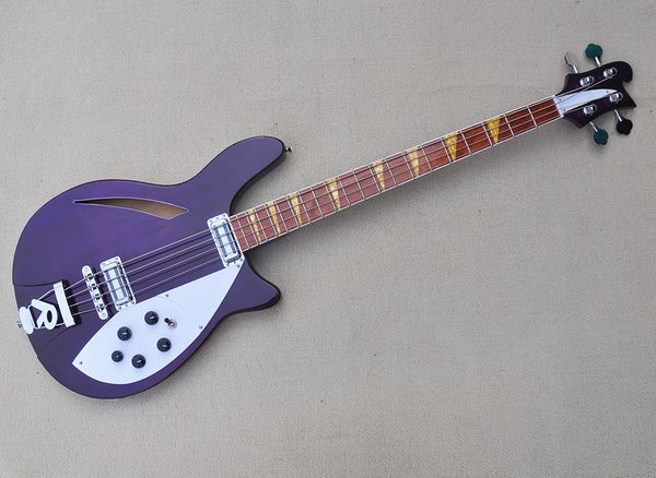 La guitare basse électrique semi-creuse violette à 4 cordes avec touche en palissandre peut être personnalisée