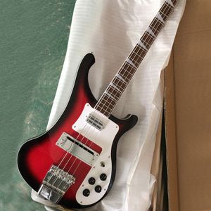 Guitare basse électrique à 4 cordes, rouge et noir, avec manche en palissandre, Pickguard blanc personnalisable