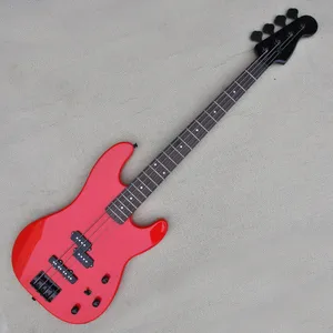 Guitare basse électrique rouge à 4 cordes, avec 20 frettes, manche en palissandre personnalisable