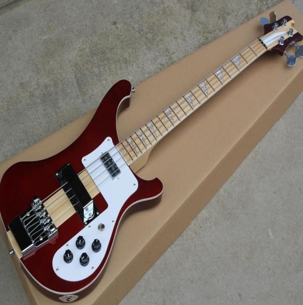 Guitare basse électrique rouge à 4 cordes, avec manche en érable, corps traversant, 8014558