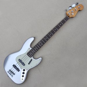 4 strings Silver Electric Bass Guitar met 20 frets Rosewood Freeboard White Pickguard aanpasbaar