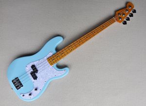 Guitare basse électrique bleu ciel à 4 cordes, avec tête inversée, touche en érable