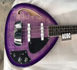 4 cordes Trans Purple Flame Maple Top Tear Drop Guitare basse électrique Corps semi-creux Single F trou Chrome Cordier Cover7493778