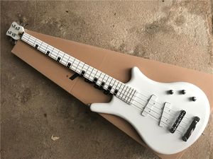 4 snaren witte body gelijmde nek elektrische basgitaar met vaste brug, witte pickups, chrome-tuners, kunnen worden aangepast