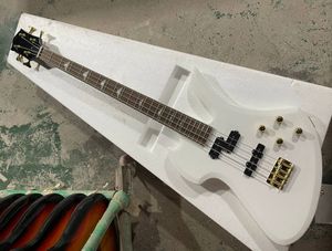 4 cordes La guitare basse électrique blanche avec une touche en palissandre en rose doré peut être personnalisée