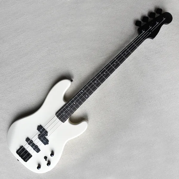 4-струнная электрическая бас-гитара белого цвета с накладкой из палисандра на 20 ладов, настраиваемая