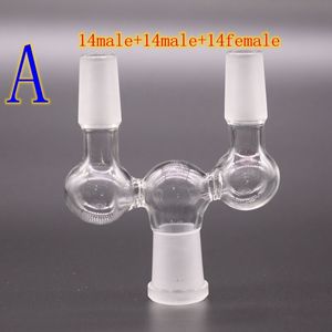 Adaptador de 4 estilos Cachimbas 14 mm 18 mm Macho a doble hembra Desplegable Desplegable Adaptador doble Bong de vidrio