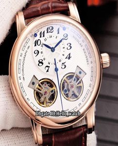 4 Style Nouveau Nicolas Riessec White Dial Double Tourbillon Automatic Mens Watch Rose Gold Case en cuir STRAP de haute qualité Gents Watc6840335