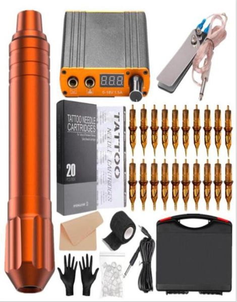 Kits de pistola de tatuaje rotativa profesional de 4 estilos, juego completo de máquina de pluma para tatuajes con fuente de alimentación, cartuchos de aguja, maquillaje para cejas Bo2467531