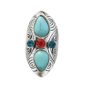 4 -stijl vintage Boheemse verzilverde big size turquoise ring verstelbare ring voor vrouwen feestjuwelen6711104
