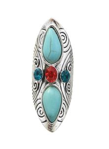 4 -stijl vintage Boheemse verzilverde big size turquoise ring verstelbare ring voor vrouwen feestjuwelen2513767