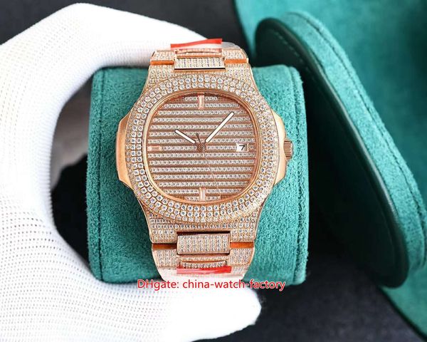 4 couleurs ZY Factory Montre pour homme 40,5 mm Nautilus 5719 5711 Bracelet avec lunette en diamant complet Montres en or rose 18 carats CAL.324SC Mouvement Mécanique Automatique Montres-bracelets pour hommes