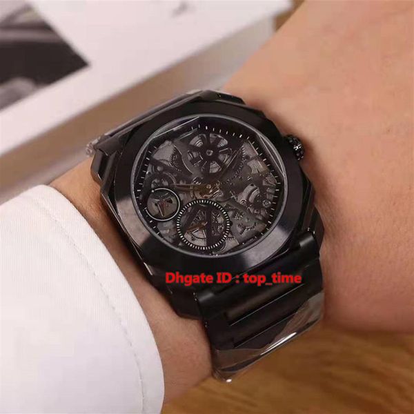 4 style4 Reloj de alta calidad 40 mm Octo Finissimo Skeleton Reloj automático para hombre 103010 Esqueleto Dial Negro PVD Pulsera de acero Caballeros 226R