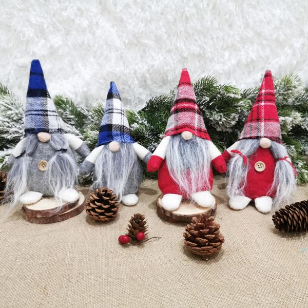 4 styles Buffalo Plaid Poupées de Noël Figurines à la main Gnome de Noël sans visage Nomes en peluche pour ornements Cadeaux Décoration FY7176