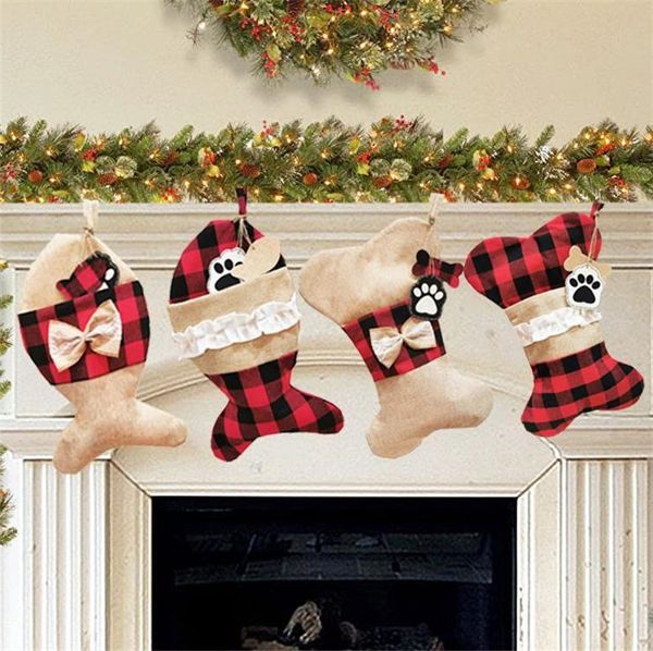 4 estilos Creative Christmas Pet Socks Santa Lindo Bone Gift Bolsa de tela para niños Decoraciones del festival de fiesta del hogar al por mayor