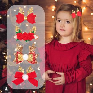 Barrettes de noël pour filles, 4 Styles de tailles différentes, accessoires pour filles, fleur stéréo avec corne de cerf porte-bonheur, tondeuse de fête pour enfants