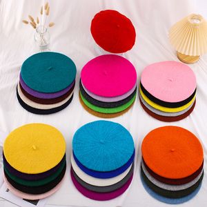 Femmes fille béret artiste français chaud laine hiver bonnet chapeau casquette Vintage plaine béret chapeaux couleur unie élégante dame hiver casquettes WXY175