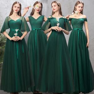 4 stijlen smaragdgroene bruidsmeisjesjurken elegant off schouderbruiloft zusters groep jurk klassieker tulle girls feestjurken nieuw