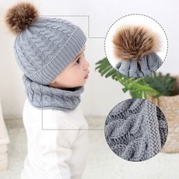 4 stijlen gebreide bont bal beanie kinderen winter warme sjaal set herfst cap solide jongen meisjes hoed kinderen hoed sjaal kraag 2 stks / set DC929