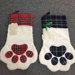 4 Styles Grand Bas De Noël Moelleux Pet Dog Plaid Paw Santa Chaussettes Flocon De Neige Arbre De Noël Motif Décoration De Noël 08