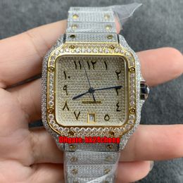 4 Styles Montres de Luxe TWF 40mm Ful Iced Out Diamants Personnalisés ETA2824 Automatique Montre Homme Pavé Diamant Cadran Arabe Or 18K Bracelet Bicolore Montres Homme