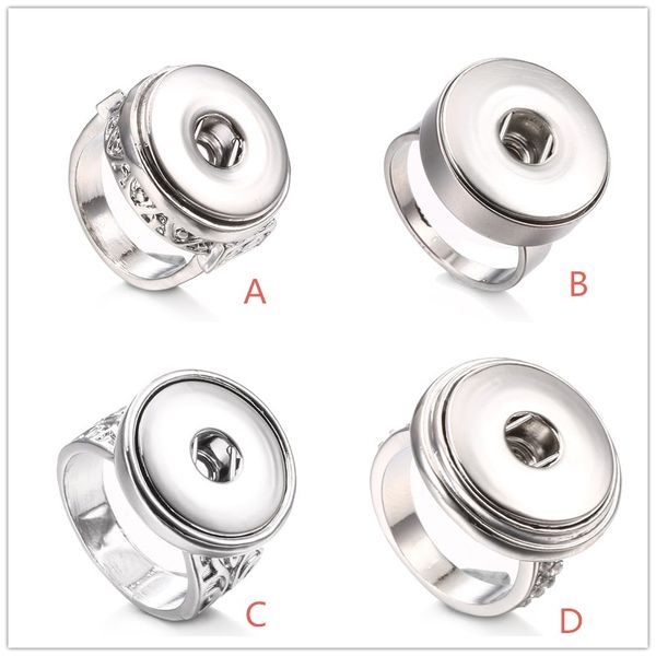 18mm Snaps Buttons Ring 4 Styles couleur argent Ginger Snap Button Bijoux Pour Femmes Bijoux