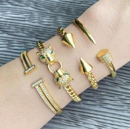 4 stijlen open diamanten nagelarmband hiphop gouden luipaard hoofd armband modieuze armband voor mannen dames mode sieraden