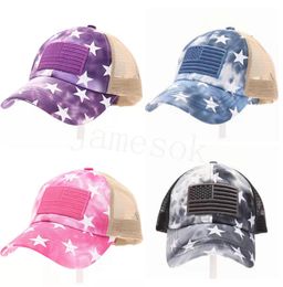 4 stijlen Ponytai Pentastar Hats USA Flag Mesh Hollow Bun Baseball Cap Trucker Hat Zomer Zon Caps DD099
