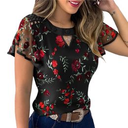 4 Stijlen Sexy Vrouwen Dames Ruches Mouw Tops Trui Dot Polk Borduren Bloemenprint Blouse OL Casual Chiffon Jumper Tee 220725