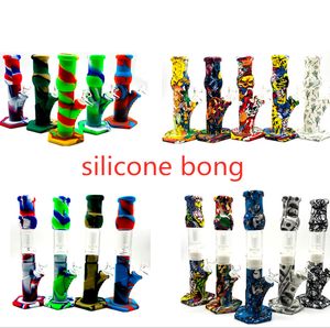 4 styles de narguilés droits Bongs en silicone Pipes avec des bangs brillants Plates-formes pétrolières Différentes couleurs Pipe à eau