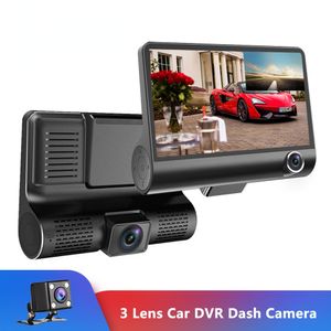 Cámara DVR de tres vías para coche de 4 pulgadas, registrador de vídeo de tres lentes, cámara de salpicadero, grabadora de vídeo, sensor G, grabadora de conducción automática para salpicadero