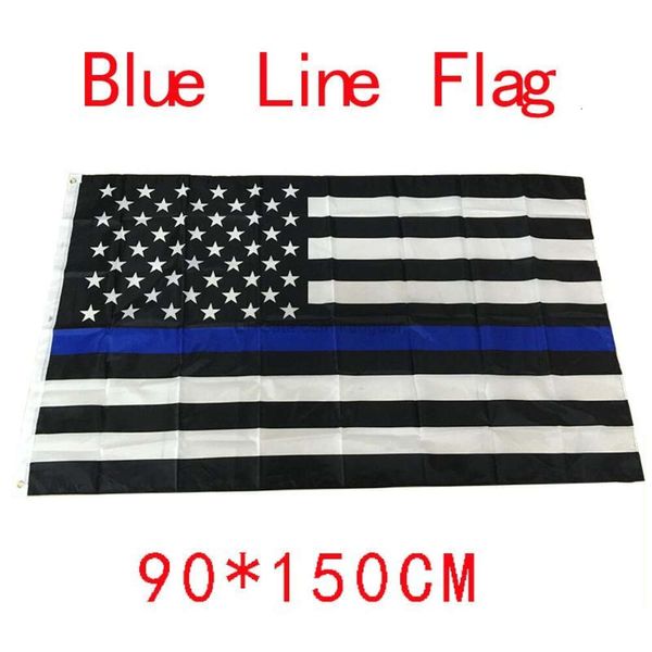 4 tipos 90 * 150 cm Banderas de la policía BlueLine EE. UU. 3x5 pies Línea azul delgada Bandera de EE. UU. Bandera estadounidense negra, blanca y azul con ojales de latón F737