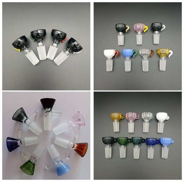 4 types bol en verre coloré 14mm forme de coupe mâle pièces de poignée narguilé entonnoir joint en bas accessoires pour fumer tuyau bong huile dab rigs