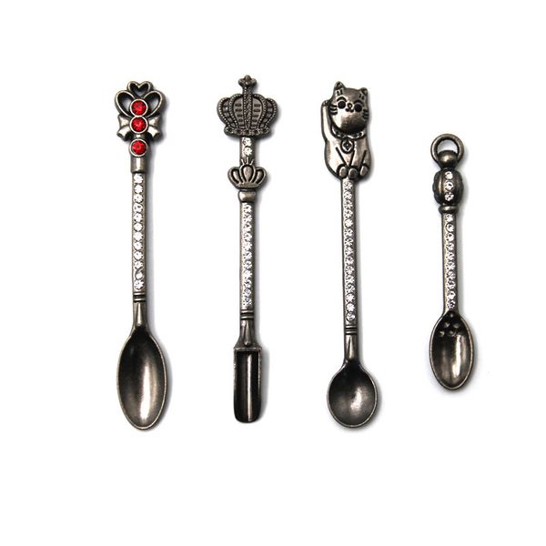 4 Types de la couronne chat magique baguette Love Shape Dabber Dab Wax Tool Dry Herb Dab Rigs Metal Zinc Alloy with Diamond Spoon For Sniffer Snorter Hoover
