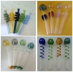 4 types de tuyaux de brûleur à mazout en verre coloré Pyrex crâne ressort aile boule de 30 mm narguilé fumer poignée tuyaux bong ongles brûlant dab rig main tabac herbe