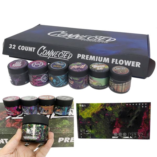 Connected Alienlabs 32 pièces Premium Flower CR Pot en verre Coffret MOONROCK Canada Pot de 60 ml pour Moonrock Cali Tin Doob Tube King Size Preroll Joint Tubes 5