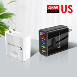 4 USB 45W chargeur mural Charge rapide 3.1A adaptateur de Charge rapide affichage numérique LCD chargeur de téléphone américain pour iPhone 15 14 13 12 11 Pro Max Huawei Samsung voyage téléphone intelligent