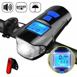 Lampe de vélo 4 USB, ordinateur, 6 modes, klaxon, lampe de poche, compteur de vitesse, feux avant Led, phare de cyclisme 0202