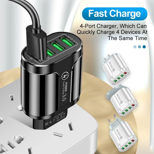 Chargeur de Charge rapide 4 USB, prise EU/US/UK, pour Samsung Galaxy S20 S21 S22 Ultra A53 iPhone 11 Pro 12 Mni 13 X XS Max Xiaomi Oppo Vivo, adaptateur, accessoires de chargeur