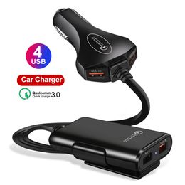 Caricabatteria da auto 4 porte USB Caricabatterie da auto Quick Charge 3.0 con cavo da 1,7 m per adattatore di estensione QC 3.0 per smartphone tablet