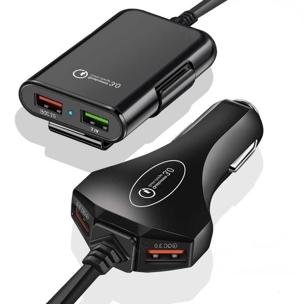 Chargeur de voiture 4 ports USB Charge rapide 3.0 chargeur de voiture avec câble de 1,7 m pour tablette Smartphone iPhone X 8 7 QC 3.0 adaptateur d'extension